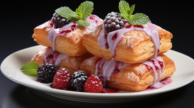 delicious fresh baked puff pastry with berries and mint