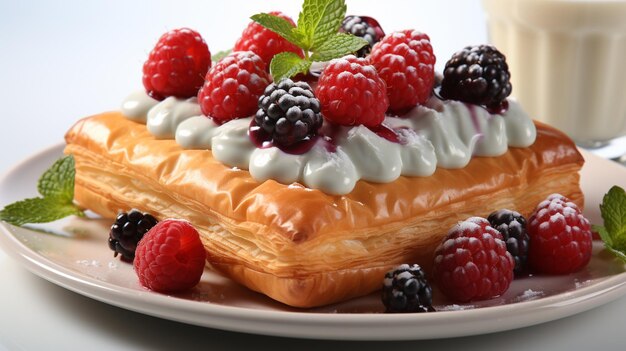 delicious fresh baked puff pastry with berries and mint