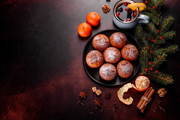 Delicious fresh cocoa muffins for Christmas