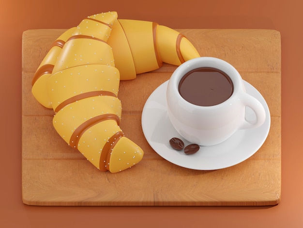 Delicious fresh croissants on  background Croissants isolated French breakfast 3d rendering
