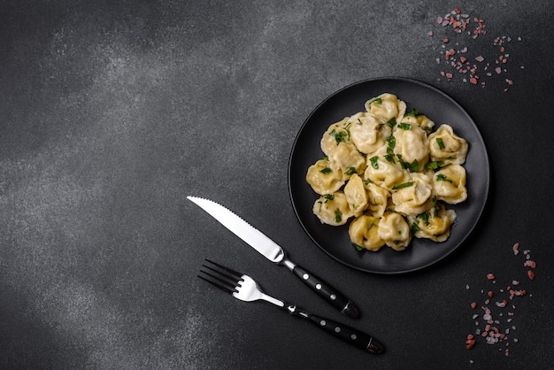 Delicious fresh dumplings with turkey meat with spices and herbs