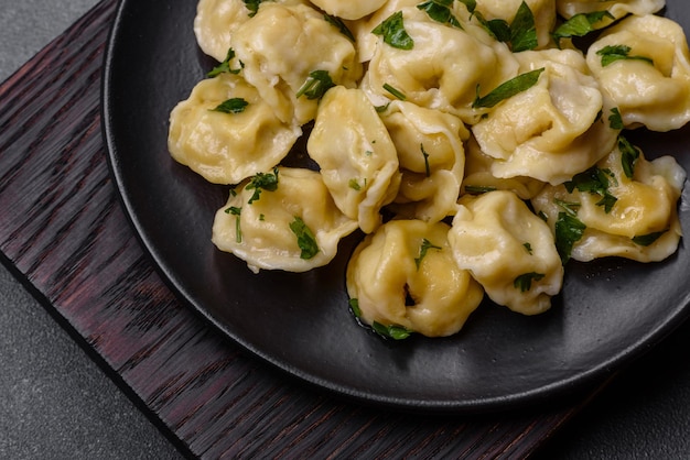 Delicious fresh dumplings with turkey meat with spices and herbs