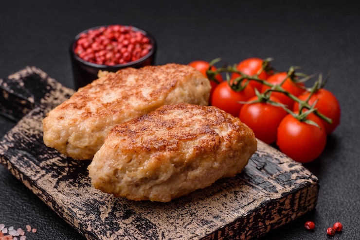 Фотография вкусные свежие жареные мелкие рыбные котлеты с специями и травами