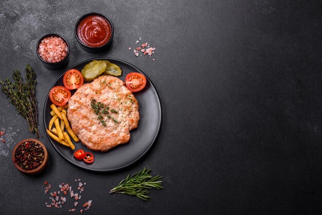 香辛料とハーブを添えたおいしい新鮮な七面鳥肉のグリル ステーキ