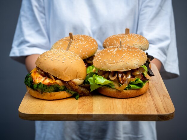 Delicious fresh homemade burger set.