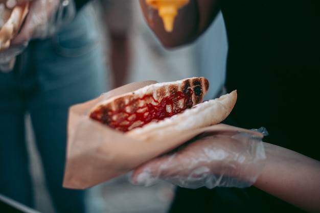 Delicious fresh hot dogs on the grill