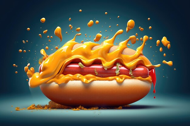 Delicious fresh juicy hot dog in cartoon style fast food menu design street food generative ai