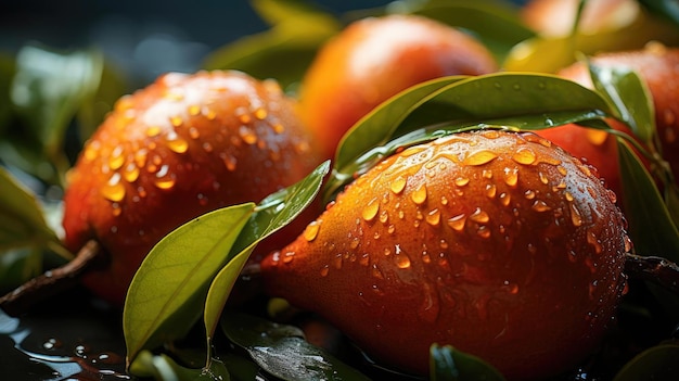 Delicious fresh mangoes fruits with black and blur background