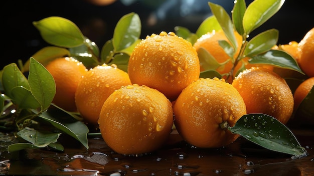 delicious fresh orange with black and blur background