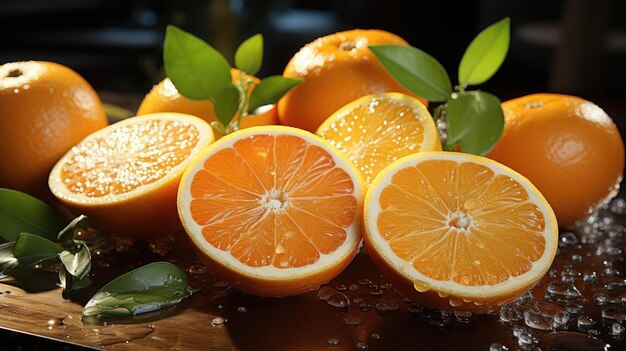 Delicious fresh orange with black and blur background