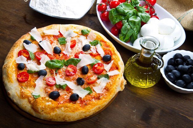 delicious fresh pizza with fresh ingredients