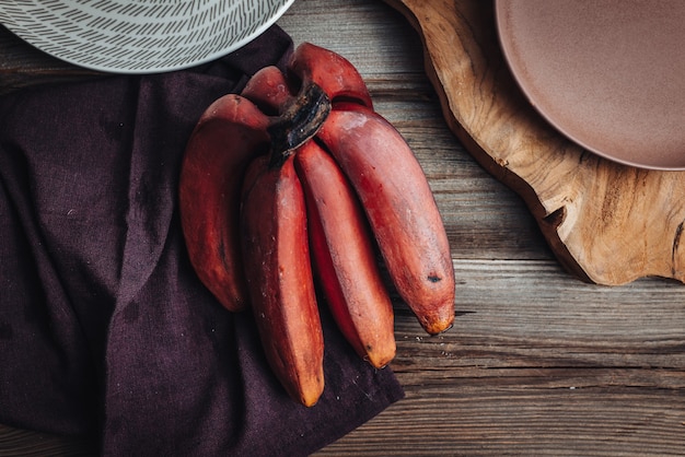 Delicious fresh raw red bananas