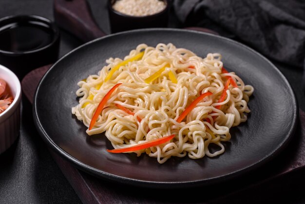 Delicious fresh rice noodles with shrimp spices and herbs