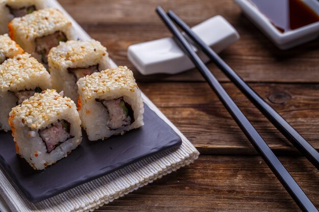 Delicious fresh rolls closeup