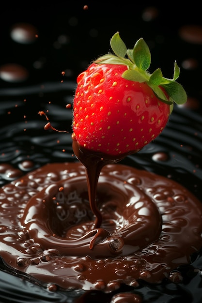 사진 맛있는 신선 한 딸기 가 풍부 한 크림 초콜릿 에 담긴