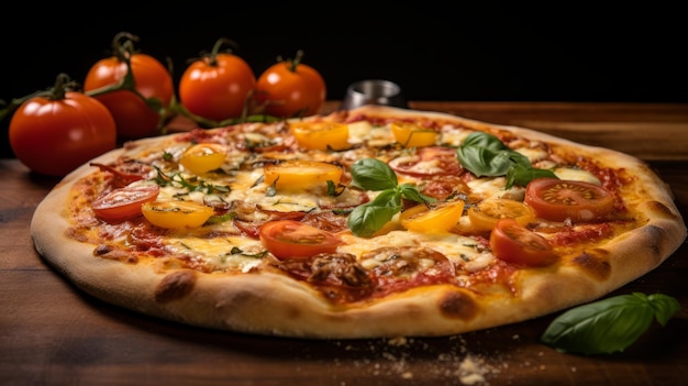 Delicious Fresh Tomato Pizza On Wooden Board