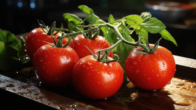 Delicious fresh tomatoes fruits with black and blur background