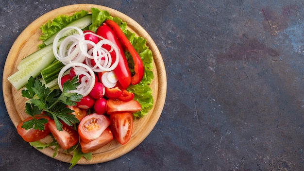 Delicious fresh vegetables board.