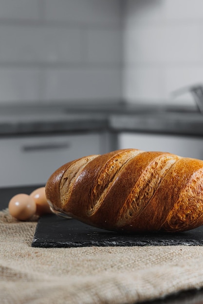 Delicious freshly baked homemade bread Rye pastry Flour bakery products