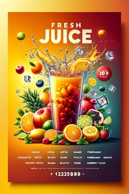 Delicious freshly juice with fruits different flavors For social media template design post banner