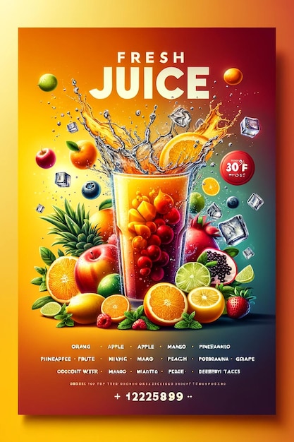 Foto delizioso succo fresco con frutta di diversi sapori per i modelli di social media per il banner del post