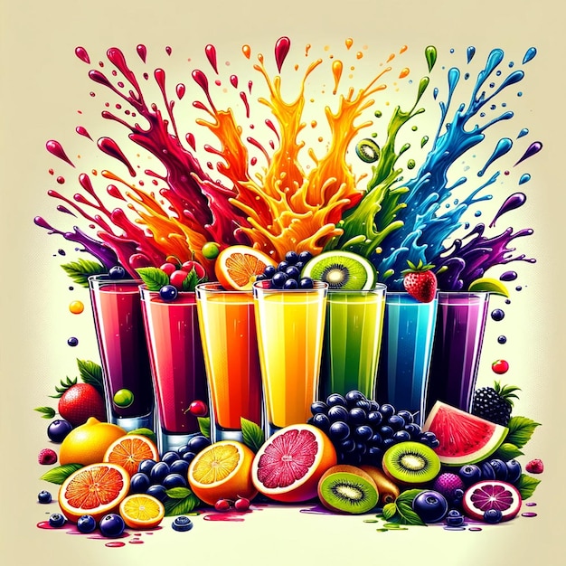 Delicious freshly juice with fruits different flavors For social media template design post banner