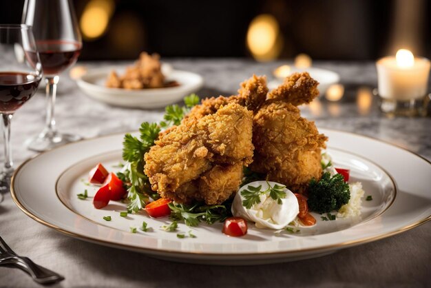 A Delicious Fried Chicken Dinner with a Side of Wine