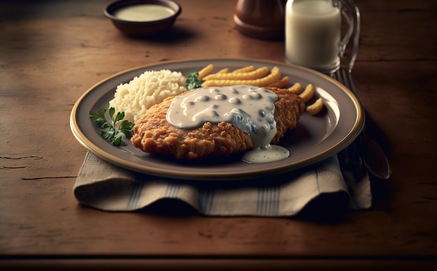 Delicious fried chicken steak food