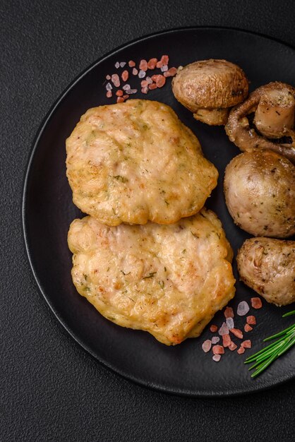 Delicious fried chopped fillet pancakes with spices salt and herbs