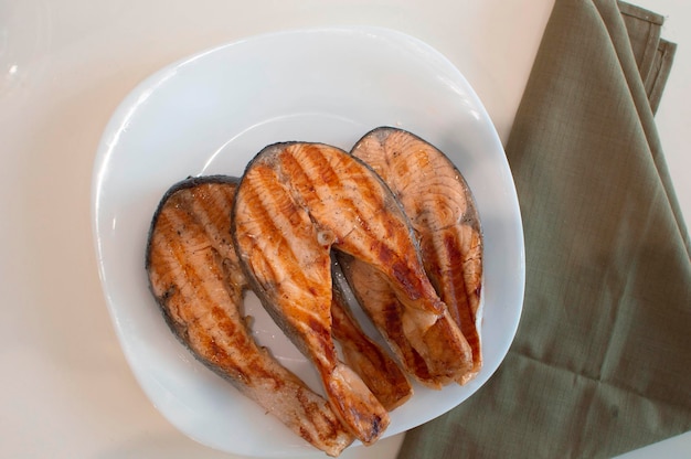 Delicious fried salmon Grilled salmon steak horizontal