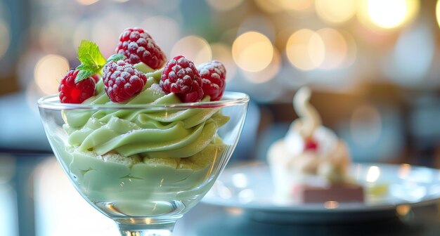 Photo delicious frozen raspberries in a glass bowl