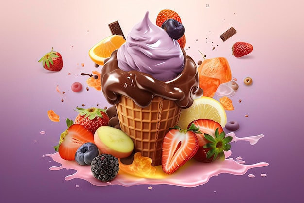 Delicious fruit ice creamAI technology generated image