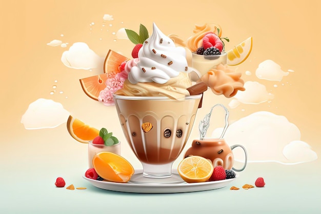 Delicious fruit ice creamAI technology generated image