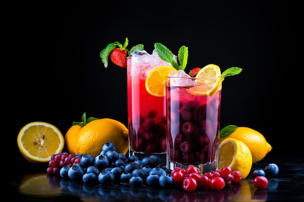 Delicious fruit juice blueberry and slice lemon juice