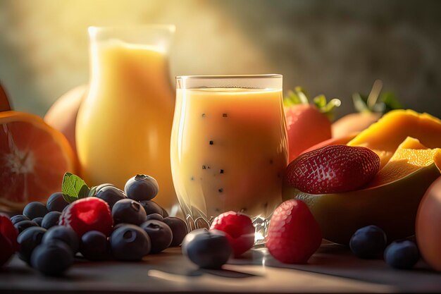Delicious Fruit Milk Shake AI-technologie gegenereerd beeld