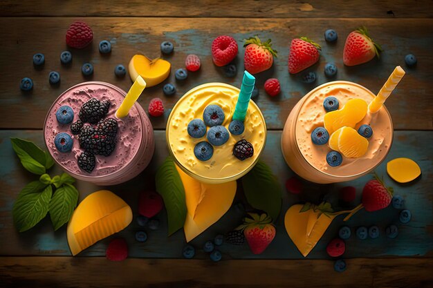 Delicious Fruit Milk Shake AI-technologie gegenereerd beeld