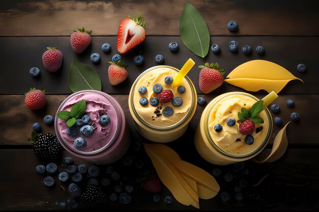 Изображение вкусного фруктового молочного коктейля, созданное с помощью искусственного интеллекта