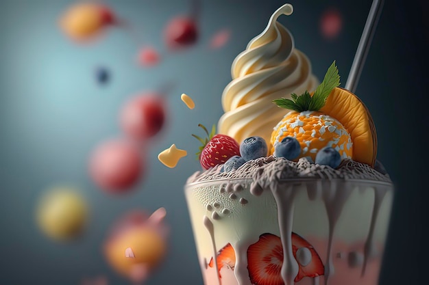 Изображение вкусного фруктового молочного коктейля, созданное с помощью искусственного интеллекта