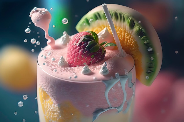 Photo delicious fruit milk shake ai technology generated image