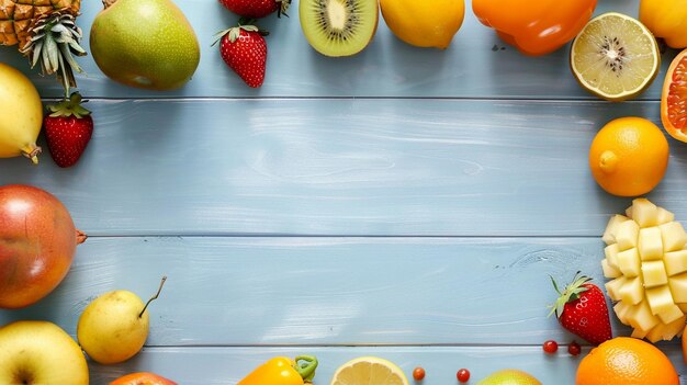 Photo delicious fruits at wooden table