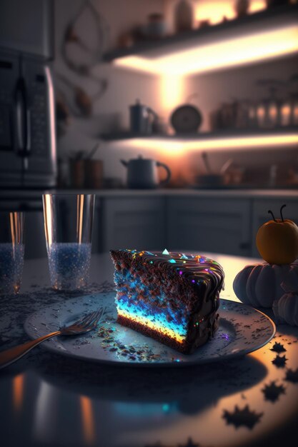 Delicious galaxycake on a dining table in the kitchen comfortable light