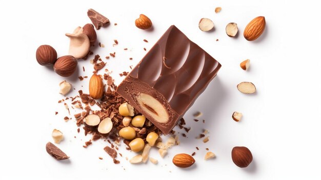 Delicious Gianduia nougat with chocolate and hazelnuts isolated