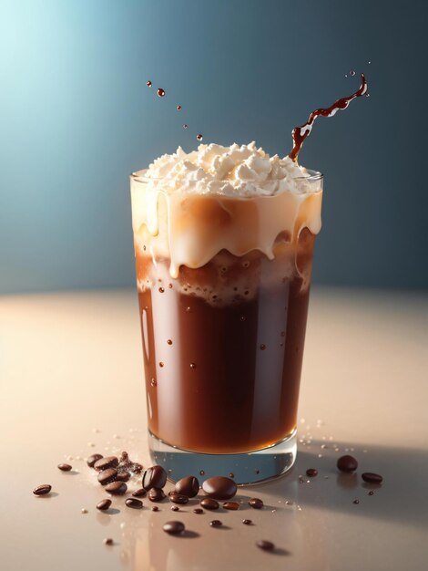 Photo delicious a glass of iced coffee with caramel and whipped cream on top