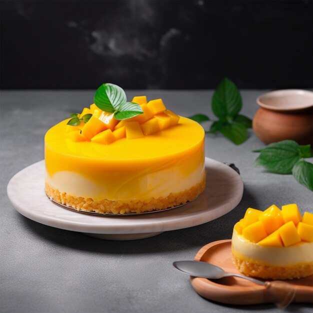 Delicious glazed mango no baked cheese cake with