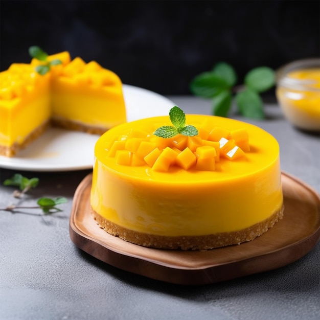 Photo delicious glazed mango no baked cheese cake with