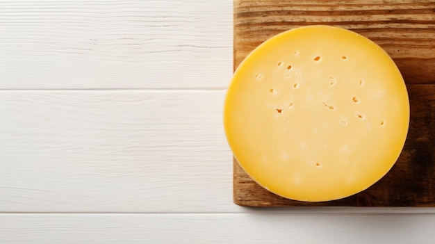おいしいゴーダ チーズの写実的な水平背景。クリーミーな乳製品。 Ai は Copyspace で背景を生成しました。おいしいゴーダチーズ。