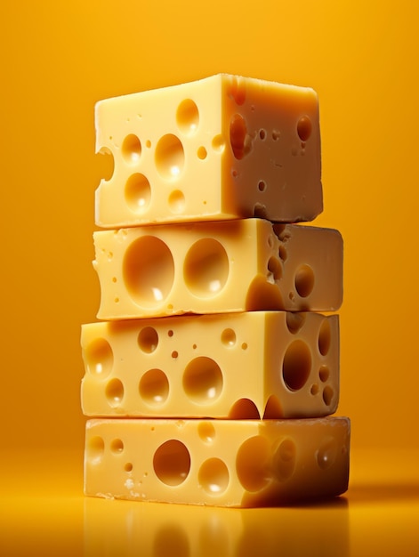 Вкусный сыр Гауда Фотореалистичная вертикальная иллюстрация Сливочный молочный продукт Ai Создана яркая иллюстрация с изысканным вкусным сыром Гауда