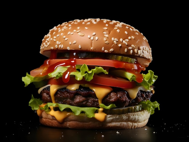 Delicious Gourmet Burger Black Background
