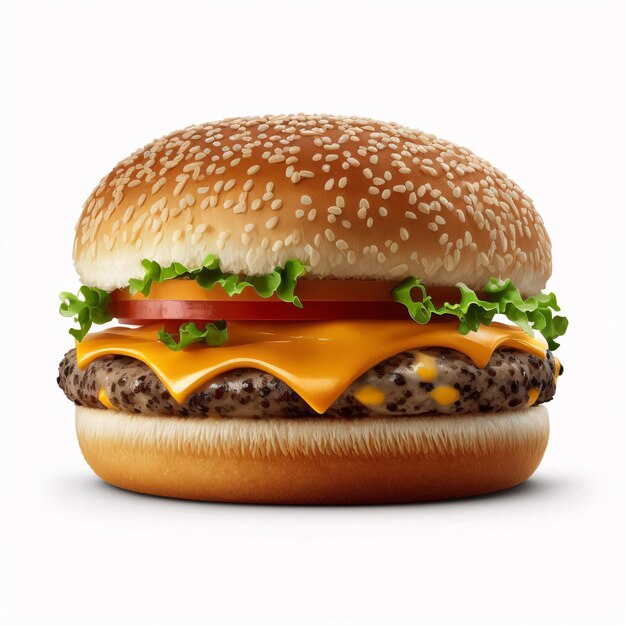 Delicious Gourmet Burger with Fresh Lettuce Cheese and Tomato on a Sesame Seed Bun Generative AI