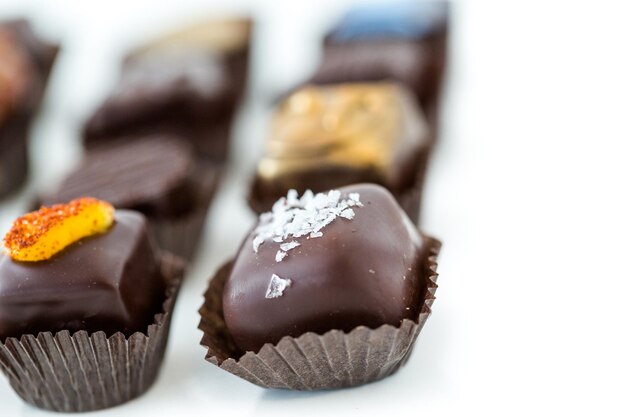 Delicious gourmet chocolate truffles hand made by professional chocolatier.